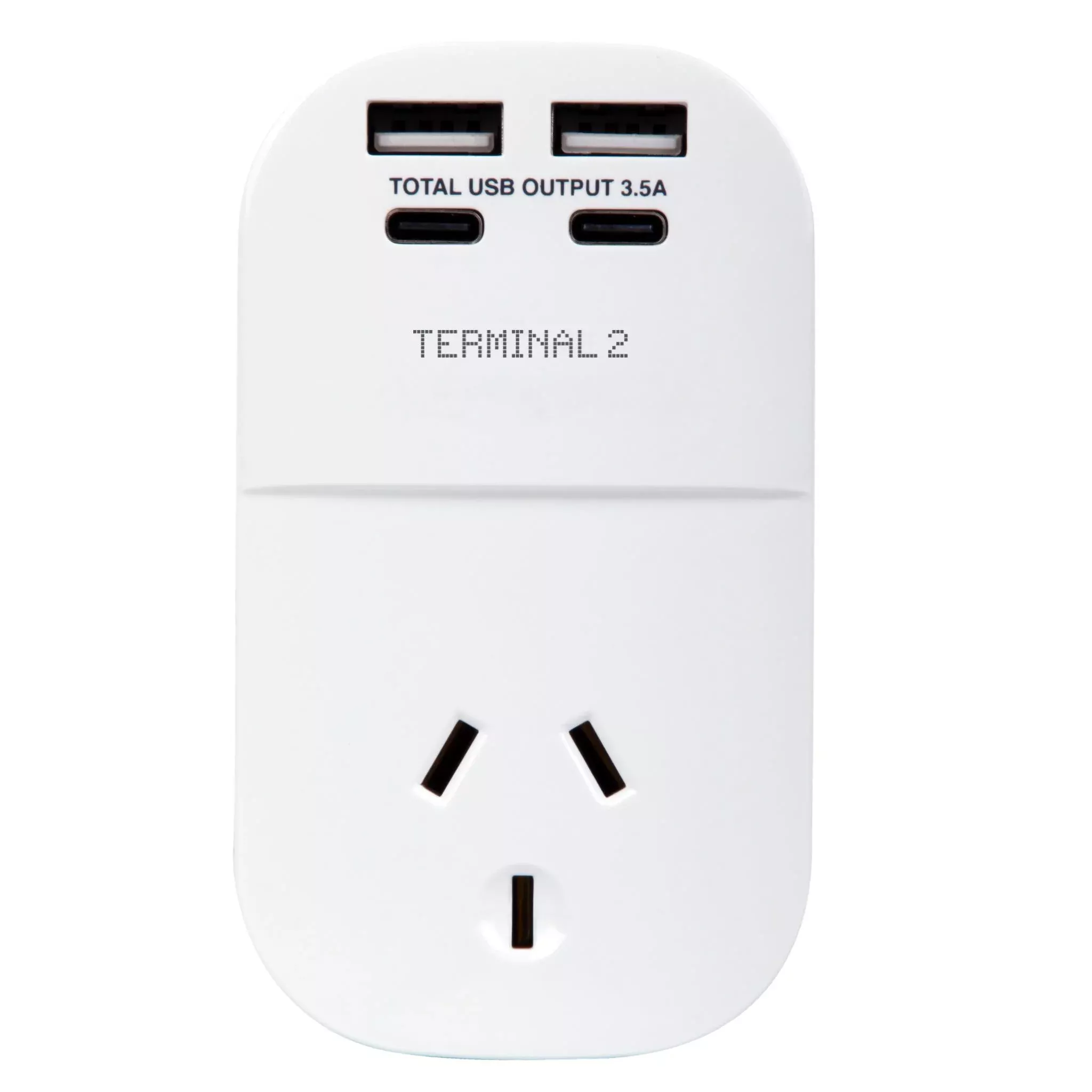 Terminal 2 Outbound Travel Adaptor with 4 USB Ports for Europe, Russia, Vietnam & More
